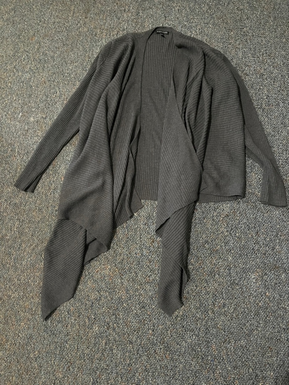 Eileen Fisher charcoal ribbed waterfall open-front cardigan - FLAWED